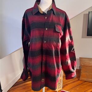 Legendary Whitetails Men's Plaid Shirt Jacket in Red and Black
